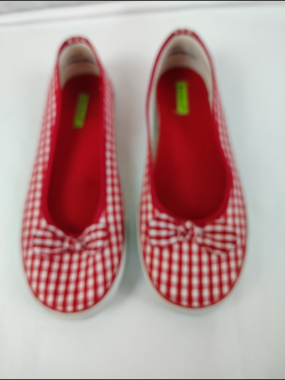BAMBOO Red White Gingham Bow Slip-On Flats